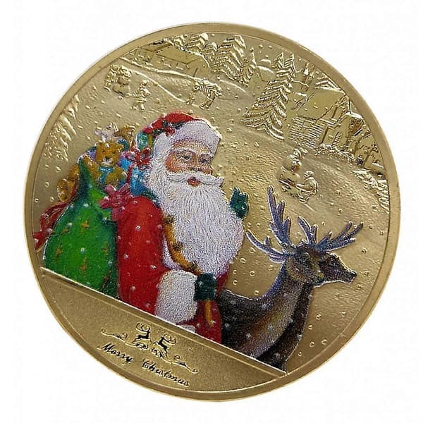 1x Nyårsjultomten Souvenirmynt 40mm Presenter Samlarbrickor Golden