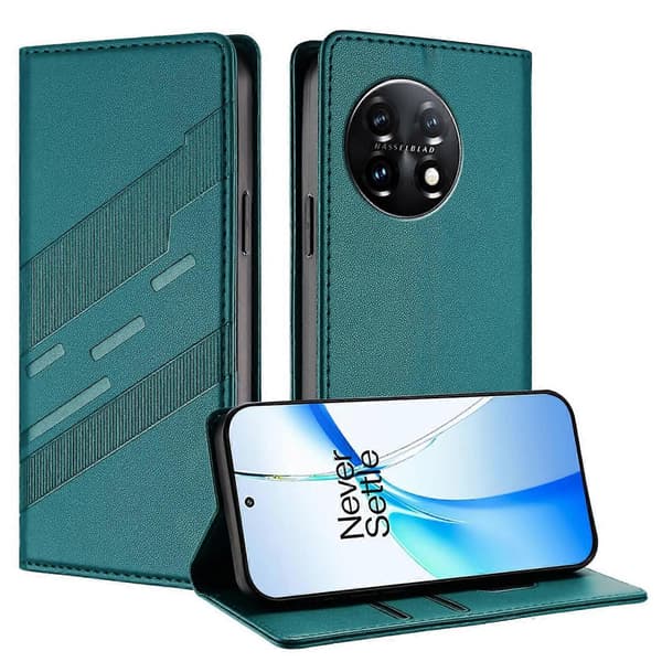 Präglat plånboksfodral i PU för OnePlus 11 Dark green For OnePlus 11