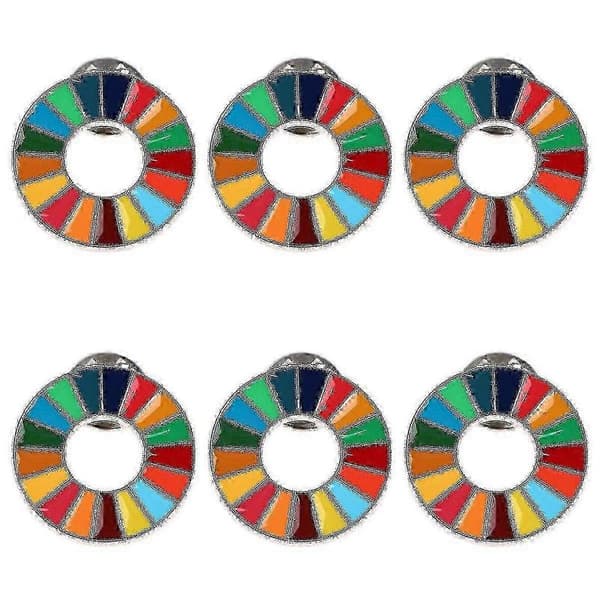 6 stk. emalje SDGs pins - 17 farver Forenede Nationers mål for bæredygtig udvikling brocher Basic 6pcs