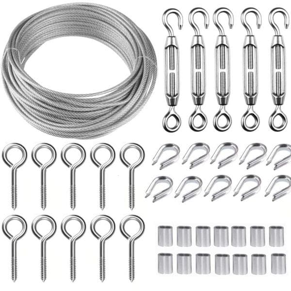 30M/2mm Rustfri Stålwire Kit med M5 Spændeskruer til Planter, Tørresnor, Rækværk