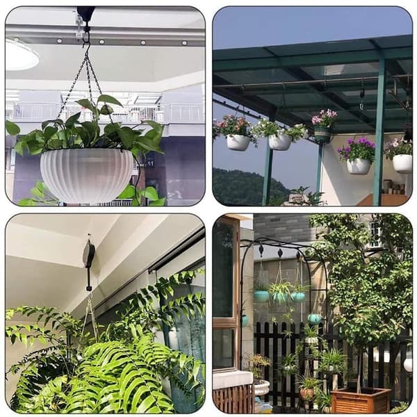 3-pack Adjustable Hanging Hooks – Retractable Plant Hanger for Flower Pots, Height-Adjustable Hanger for Indoor and Outdoor Use