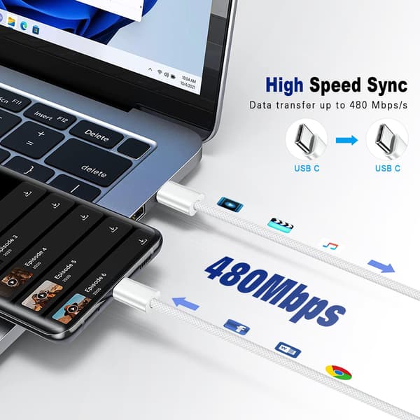 USB C till USB C-kabel 3FT Certifierad 2-pack 60W usbc Flätad Snabbladdande Typ C Laddningskabel Kompatibel med iPhone 17/16 Pro Max