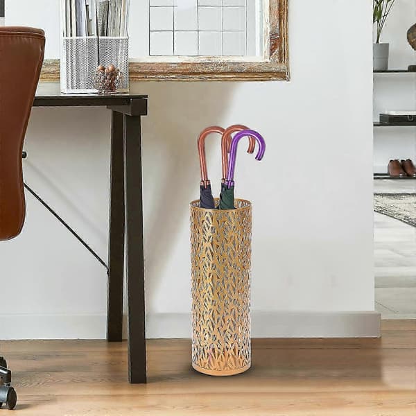 Moderne paraplystativ og oppbevaringsstativ i gullmetall 42*15cm 26s