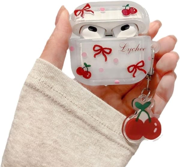 Headphone Case for AirPods 4, Cute Transparent Bow Cherry Clear Case Soft Silicone Protective AirPods 4 Shell Shockproof Protection
