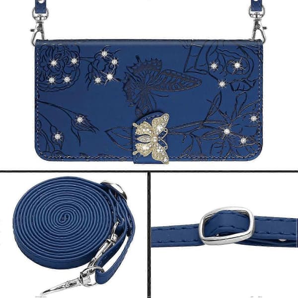 Etui til iPhone 13 PRO MAX Lommebok Sommerfugldeksel Justerbar Hals... Blue