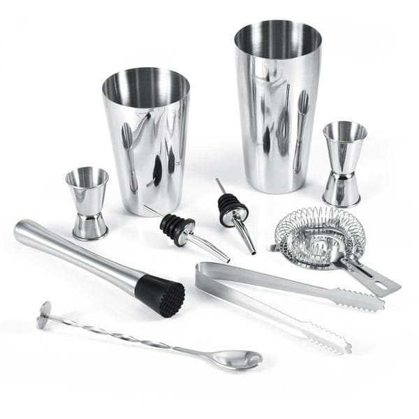 10-delt cocktailsett, barsett, shaker 700ml - Rustfritt stål Sølv Silver Silver