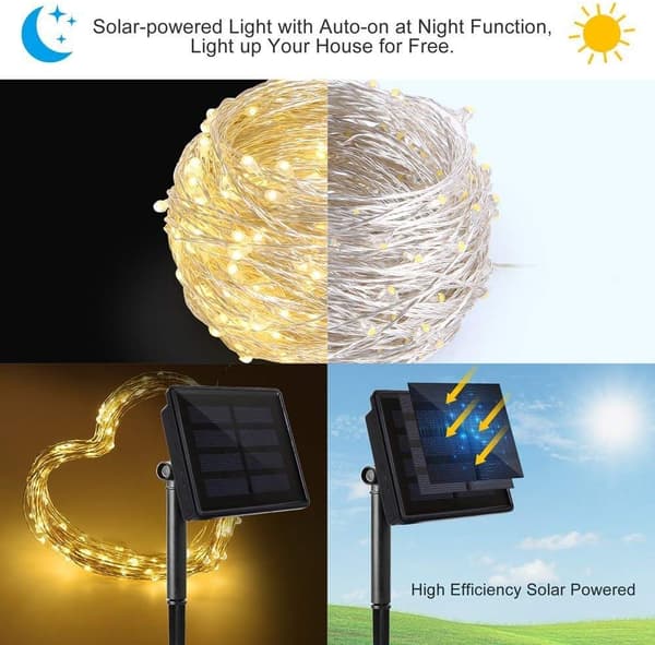 Aurinkokennovalot ulkokäyttöön, 200LED 22M 8 tilaa IP65 vedenkestävä Fa