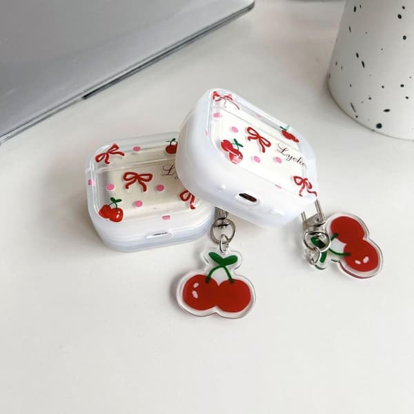 Headphone Case for AirPods 4, Cute Transparent Bow Cherry Clear Case Soft Silicone Protective AirPods 4 Shell Shockproof Protection