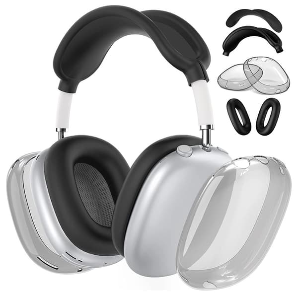 Etui til Airpods Max 1/2, gennemsigtigt og TPU-tilbehør (kompatibelt, sort) Black