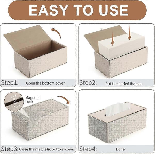 2025 Läder Tygboxskyddshållare - Rektangulära Kleenex Boxskydd för Hem/Kontor/Bildekoration - 9,84 'X5,23' X3,77 ' - Beige