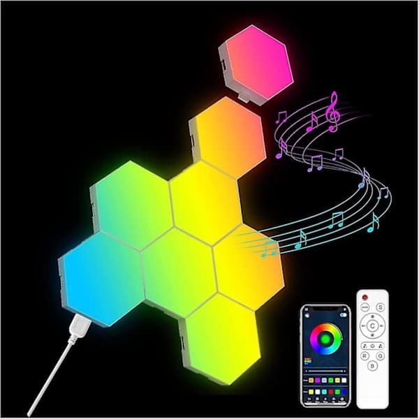 8-pak hexagon væglampe LED-panel - Smart App RGB hexagon modulær spillys musik med synkroniserings bikubeformede paneler hexagon lamper til sov...