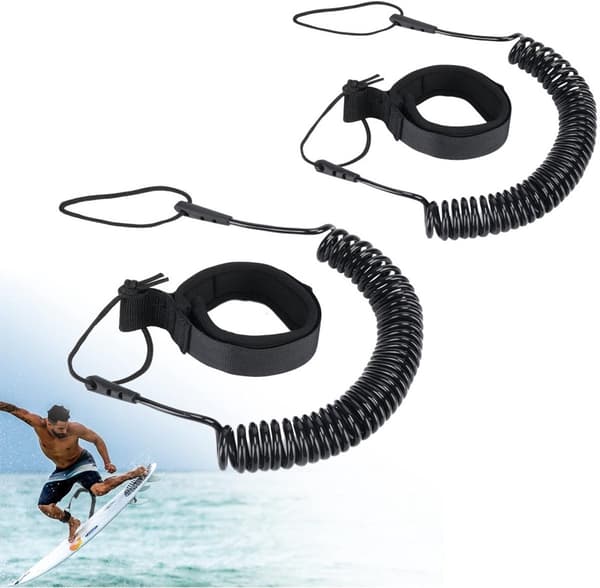 2-pack - Elastic Surf Leash - Surfboard Foot Leash - 3 Meters - SUP Accessories - Black