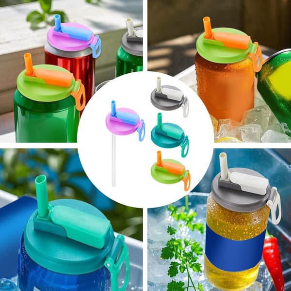 4 Pcs Drinking Lids with Straws, Silicone Can Lids, Can Lids with Straws, Can Protectors for Soda and Cola