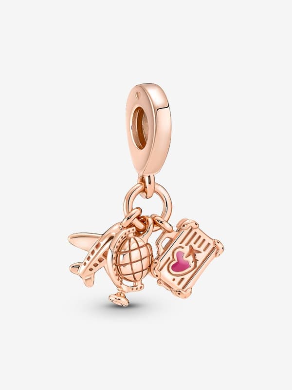 Pandora - Fly, globus & kuffert tredobbelt charm - 14k rosaforgyldning