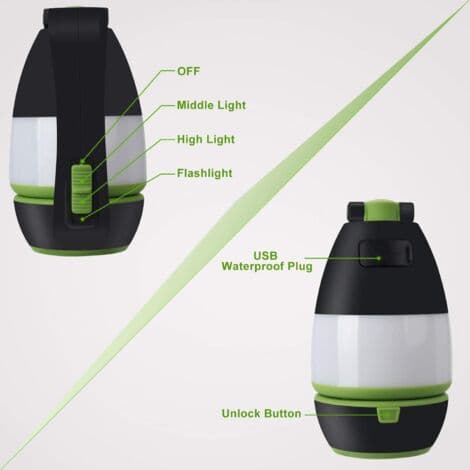 3-in-1 Rechargeable Camping Lantern, Table Lamp, Flashlight, Tent Flashlight, Deformable Work Light with 2000mAh Battery, LED