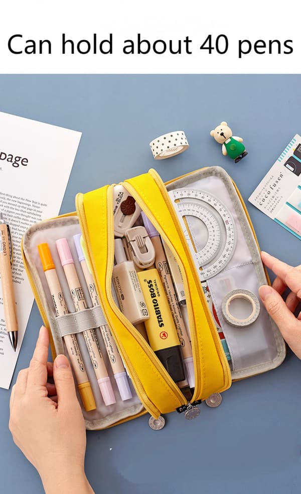 Large Capacity Pencil Case, Large Storage Pouch Pencil Case, 3 Compartments, Desk Organizer, Marker Pen Case, Simple Pencil Case