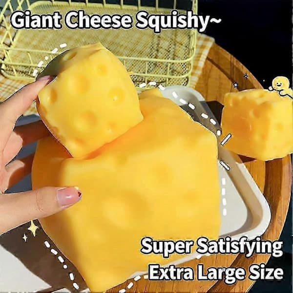 Supercheesy, Giant Squeezable Cheese, Jumbo Squeezable Cheese, Yellow Resilient Squeezable Cheese for Stress Relief - Sensory / Fidget N 6cm 6cm