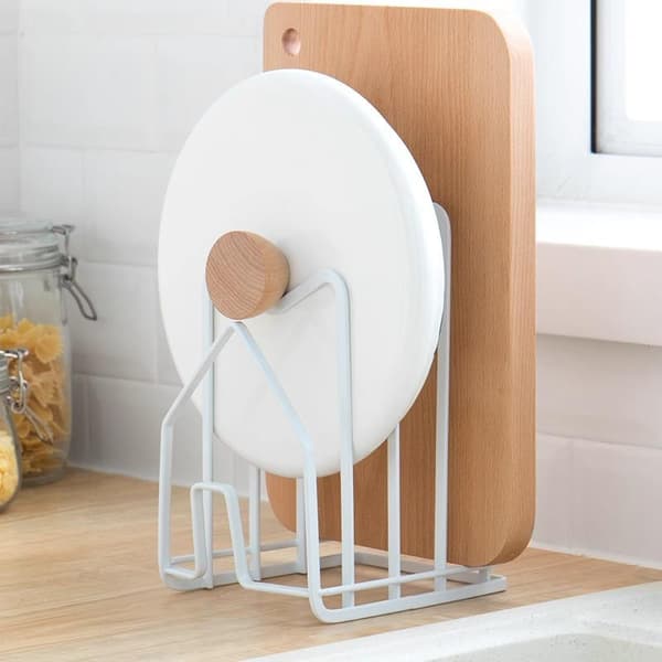 Cutting Board Rack Stand Cutting Board Organizer Stand Kitchen Countertop Pot Lid Rack for Kitchen Storage (white)