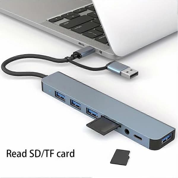 USB C Moniporttikeskitin 8 in 2 Powered USB C Moniporttikeskitin-sovitin näppäimistölle 8 in 1