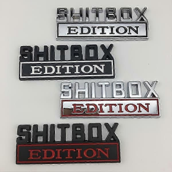 Shitbox Edition Emblem, 3D Bilmærkat, Cool 3D Stænklap Navneskilt Erstatning, Kompatibel Med De Fleste Biler, Lastbiler Og SUV'er 26s Black-Red