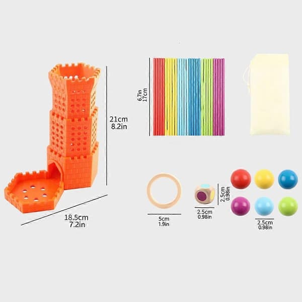 Pull a Stick Tower-spel, pedagogisk staplingsleksak i trä för barn, STEM-byggspel för familjefester och lek Orange