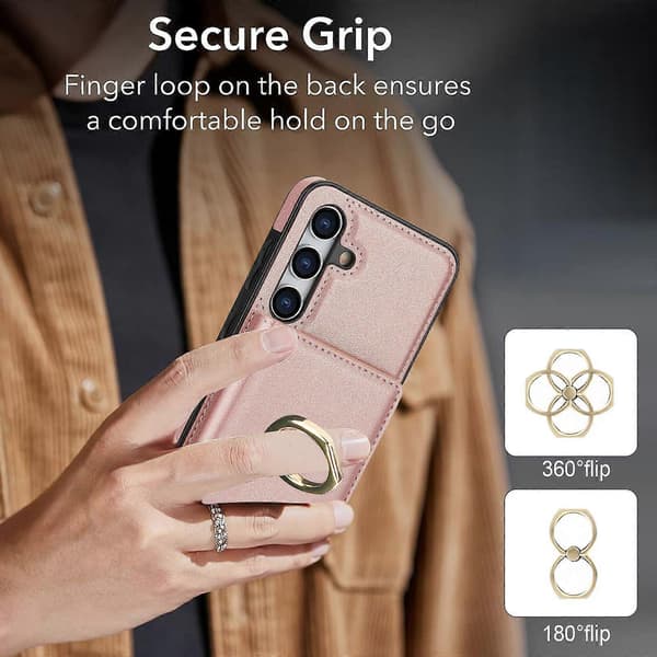 Samsung Galaxy S24 Case with Card Holder, Military-Grade Drop Protection, Durable Shockproof Case - Brown Rose Gold
