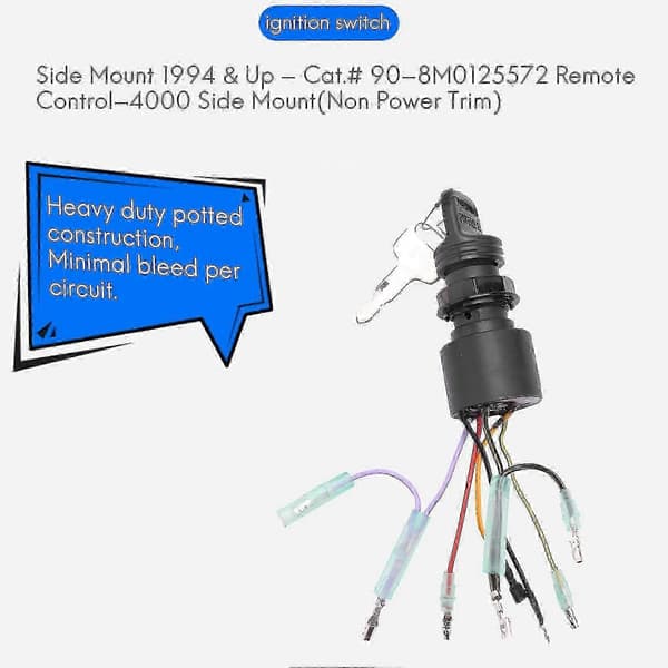 Ignition Key Switch for Mercury Outboard Motors 3-Position Off/Run/Start Boat Engine 87-17009A5