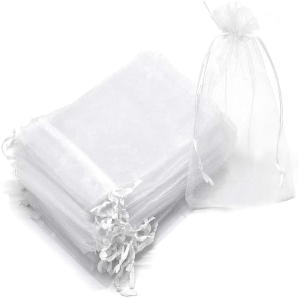 100 stk hvite smykker poser snøring organza stoffpose mini godteri