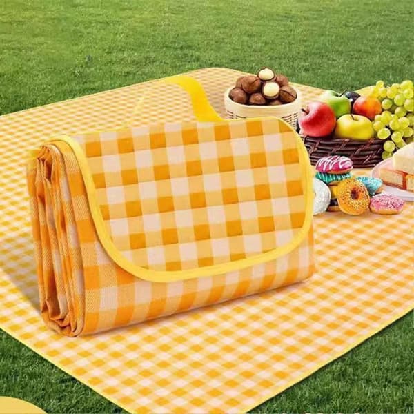 Picnicteppe, Sammenleggbart, Rutete, 200x200cm, Utendørs, Gult