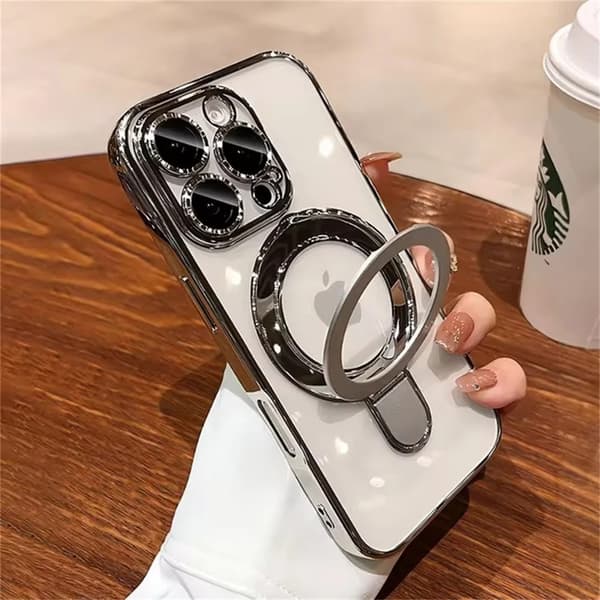 Lämplig för iPhone16 mobilskal galvanisering transparent magnetisk Apple 17 med linsfilmsfäste all-inclusive