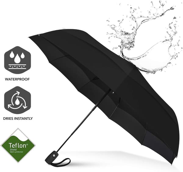 Repel Umbrella Windproof Travel Umbrellas for Rain - Easy Automatic Open Close, Durable & Compact Umbrella, Strong Fiberglass Frame, Waterproof Canopy Black