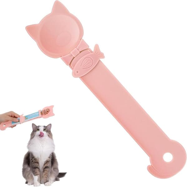 Kattgodbitsskje, Katter Godbitsskje Klem, Multifunksjonell Slikkbar Godbitdispenser for Våtfôr, Rosa