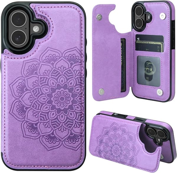 til iPhone 17 Pro Max Cover med Kortholder, Blomst Magnetiske Knapper Beskyttende Pung Etui til Kvinder til iPhone 17 Pro Max, purple iPhone 17 Pro Max