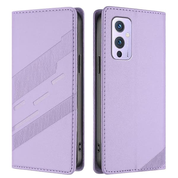 Preget lommebok PU-deksel til OnePlus 9 Light purple For OnePlus 9