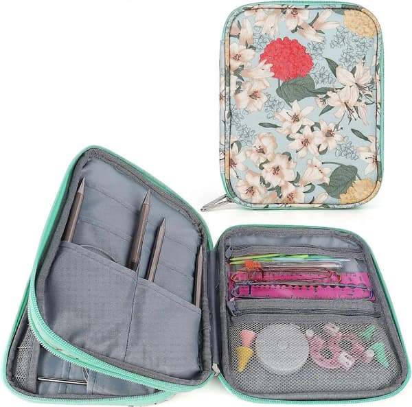 Circular Knitting Needle Case, Crochet Hook Holder, Zippered Storage Bag for Circular, Double Pointed and Single Pointed Knitting Needles, Crochet Hook Case