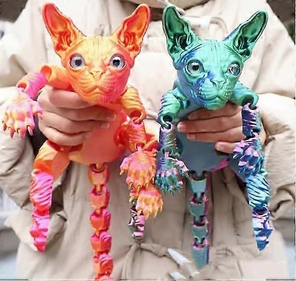Realistisk staty av nakenkatt - 3D-printad djurprydnad & kattleksak för heminredning och samlare Red