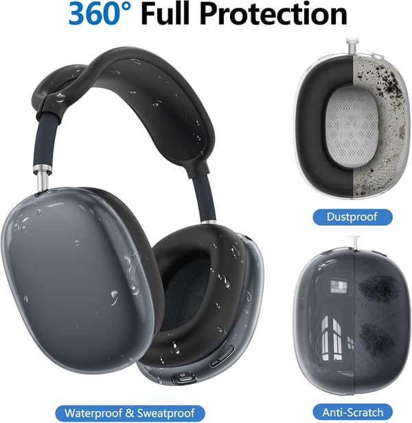 Etui til Airpods Max 1/2, gennemsigtigt og TPU-tilbehør (kompatibelt, sort) Black