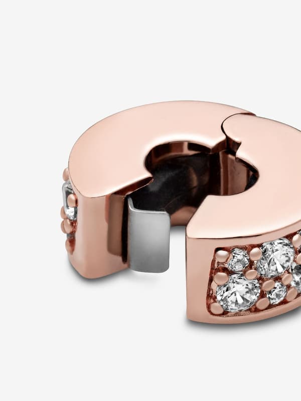 Pandora - Klar Pavé Clip-berlock - 14k roséguldplätering
