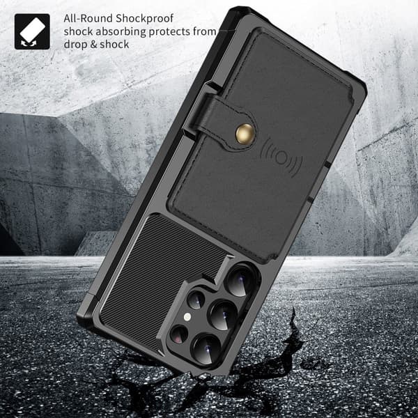 Samsung S25 Ultra Stødsikkert Cover med Pung - Sort Sort Svart black