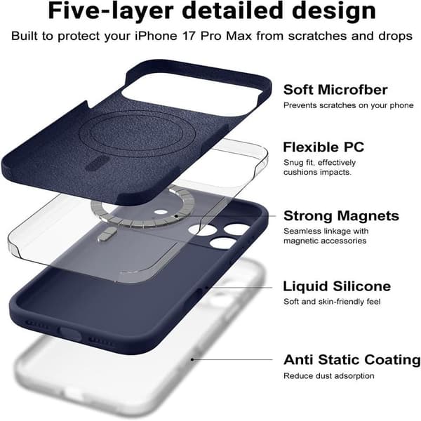 Ultratankt MagSafe-cover med flydende silikone til iPhone 17 Pro Max - Midnatsblå[ZHE] iPhone 17 Pro Max iPhone 17 Pro Max bleu nuit