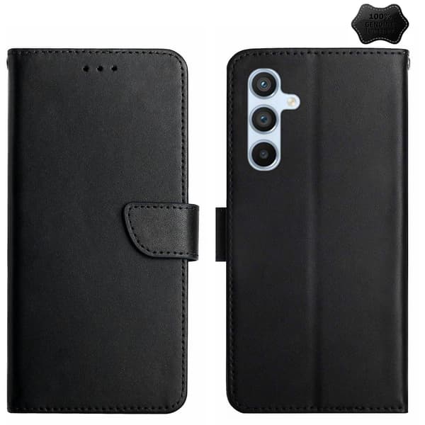 HT02 Ægte læder telefoncover til Samsung Galaxy M15 5G Black