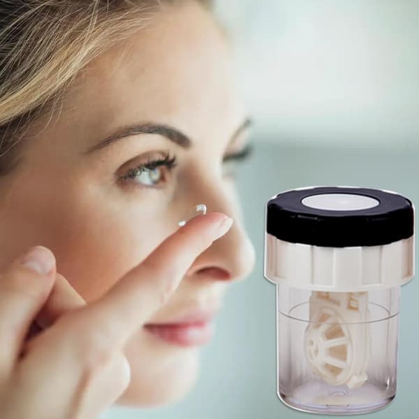Contact Lens Case, Protective Case and Manual Rotating Cleaner, 3-Piece Set