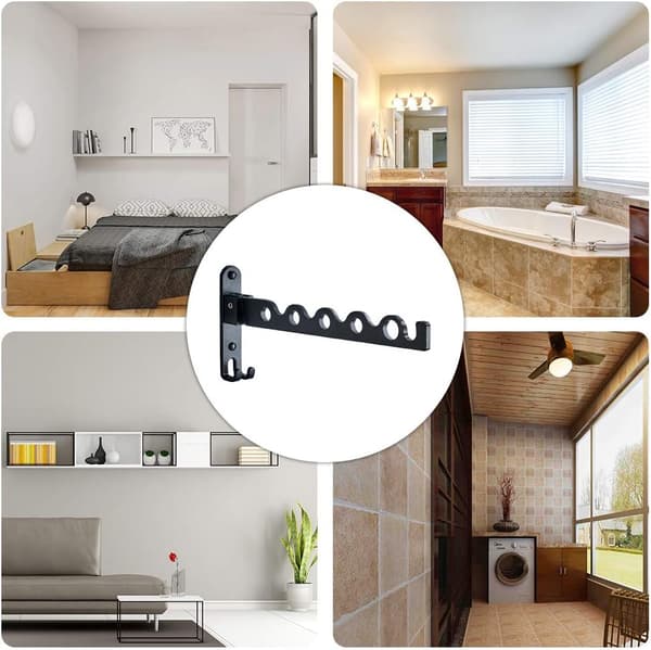 Wall Mounted Clothes Rack, Foldable Drying Rack Hook Hanger for Balcony, Bathroom, Bedroom, Laundry Room Bed (Black)