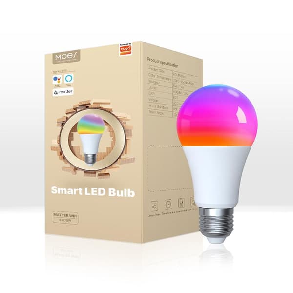 TuyaMatter WiFi Smartpære, Dimbar LED-kronelys - E27 Pære 9W