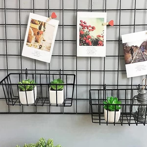 3 trådkorgar, väggmonterad gallerpanel hängande trådkorgar, väggförvaringskorgar och displaykorgar