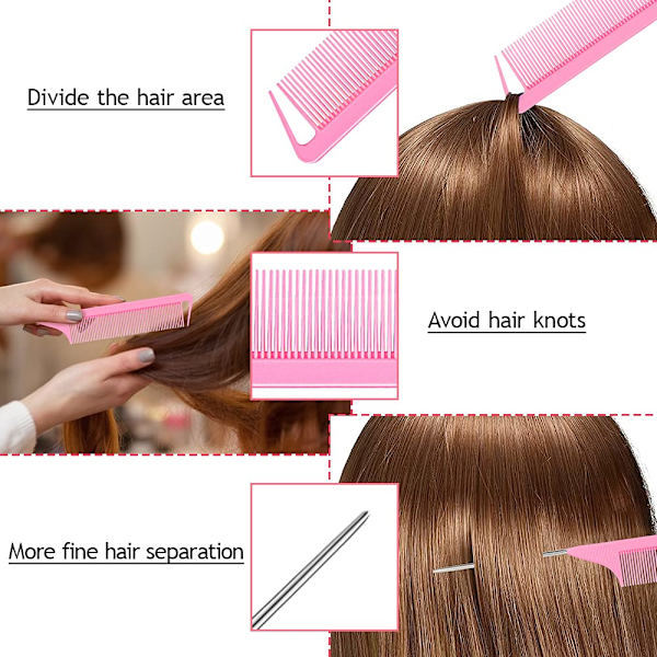 French Braid Tool, Rat Tail Comb and Metal Braid Pin in Pink 3 Pcs
