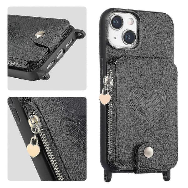 2025 iPhone 15 Plus -kotelo PU-nahkaisella suojakuorella Black