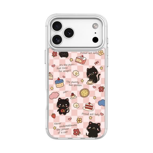 Premium Apple 17 Pro Max telefondeksel med utskiftbart bakpanel og magnetisk feste - Dessert Svart Katt