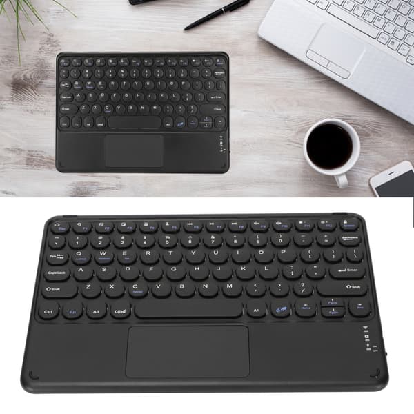 10 inch Wireless Bluetooth Touchpad Keyboard Retro Round Keycaps Ergonomic Magnetic Support Touch Gestures for Windows for IOS Black
