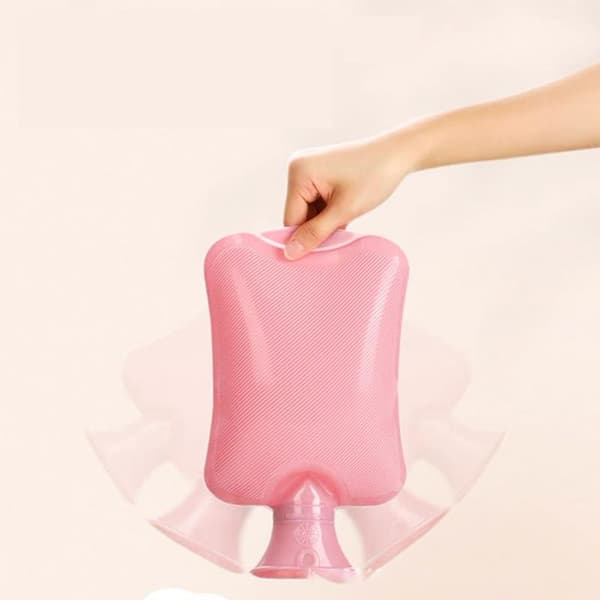 Varmeflaske i PVC, eksplosjonssikker, bærbar, med vaskbart trekk, rosa, 2000 ml 0.3